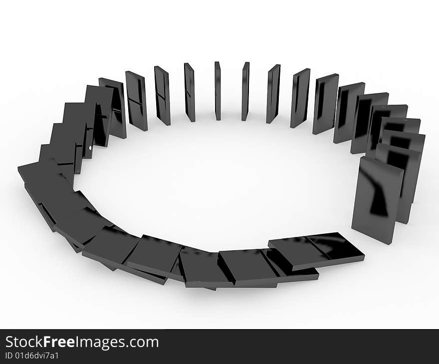 An isolated black domino blocks chain white background