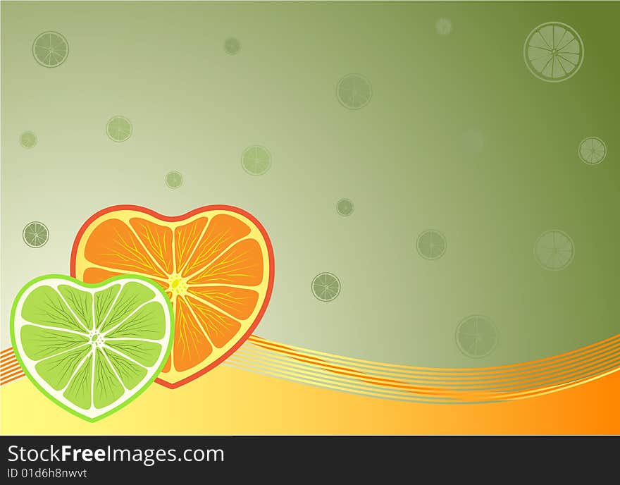 Background from different citrus as heart for design. Background from different citrus as heart for design