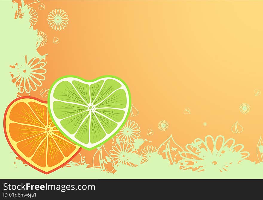 Background from different citrus as heart for design. Background from different citrus as heart for design