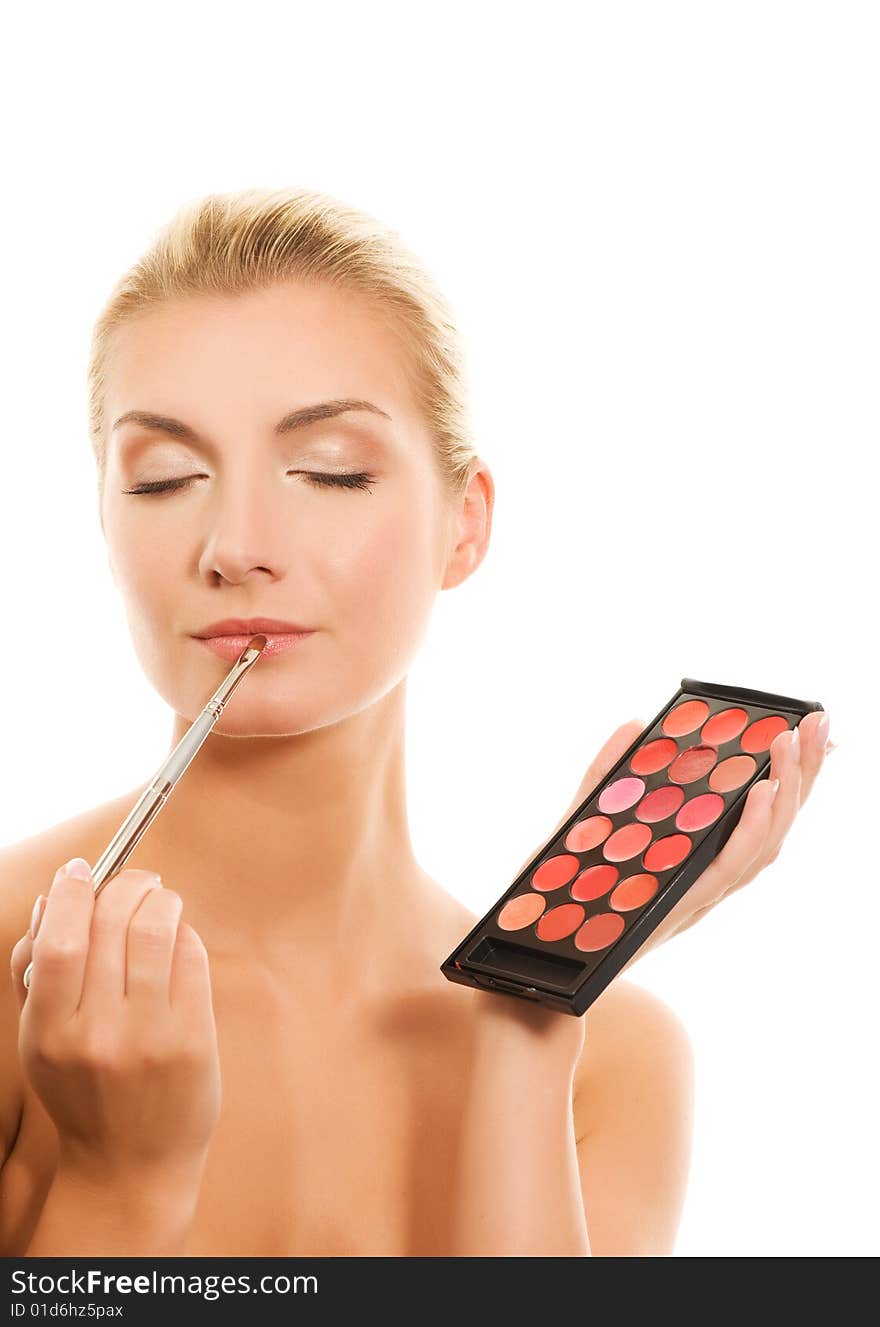 Woman with lipstick palette