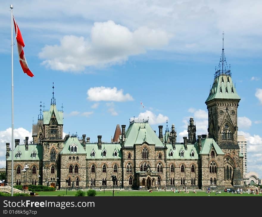 The west side of the Parliament building located in the capital of Canada Ottawa, Ontario. The west side of the Parliament building located in the capital of Canada Ottawa, Ontario