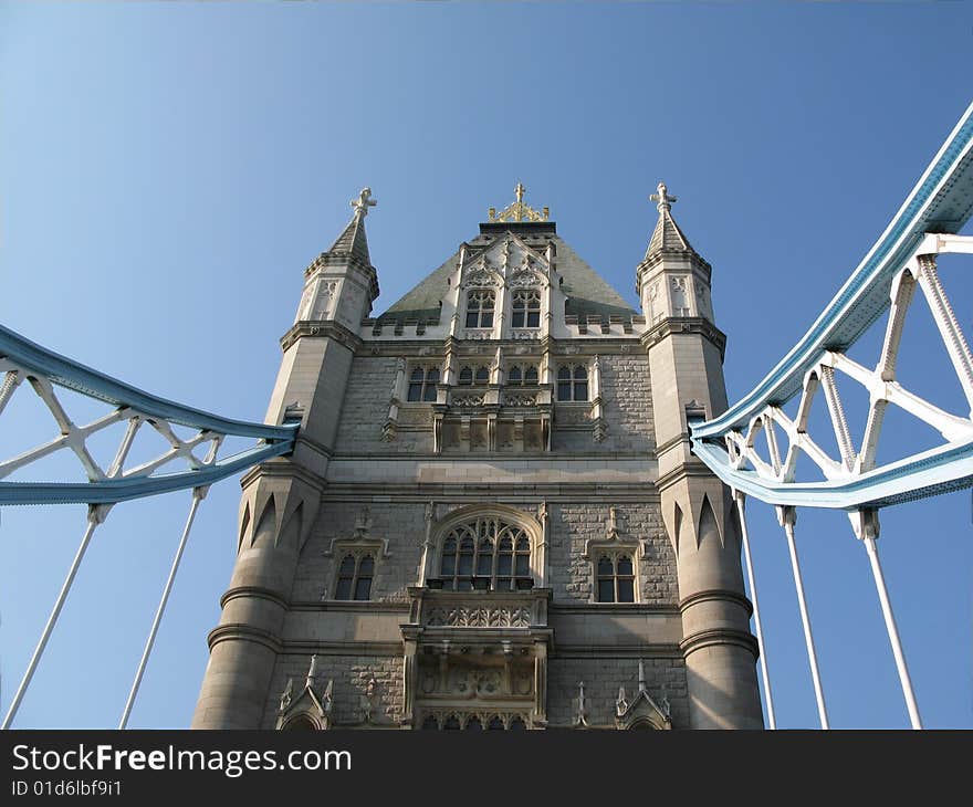 One of the towers of the Tower Bridge. London. The United Kingdom of Great Britain.