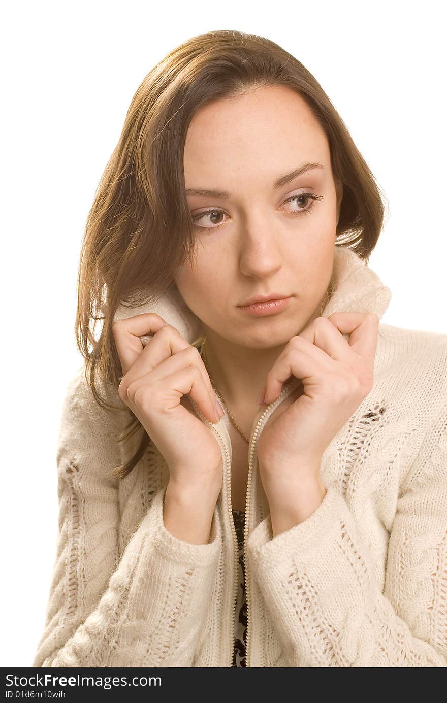 Portrait of the lonely woman on a background wall. Portrait of the lonely woman on a background wall