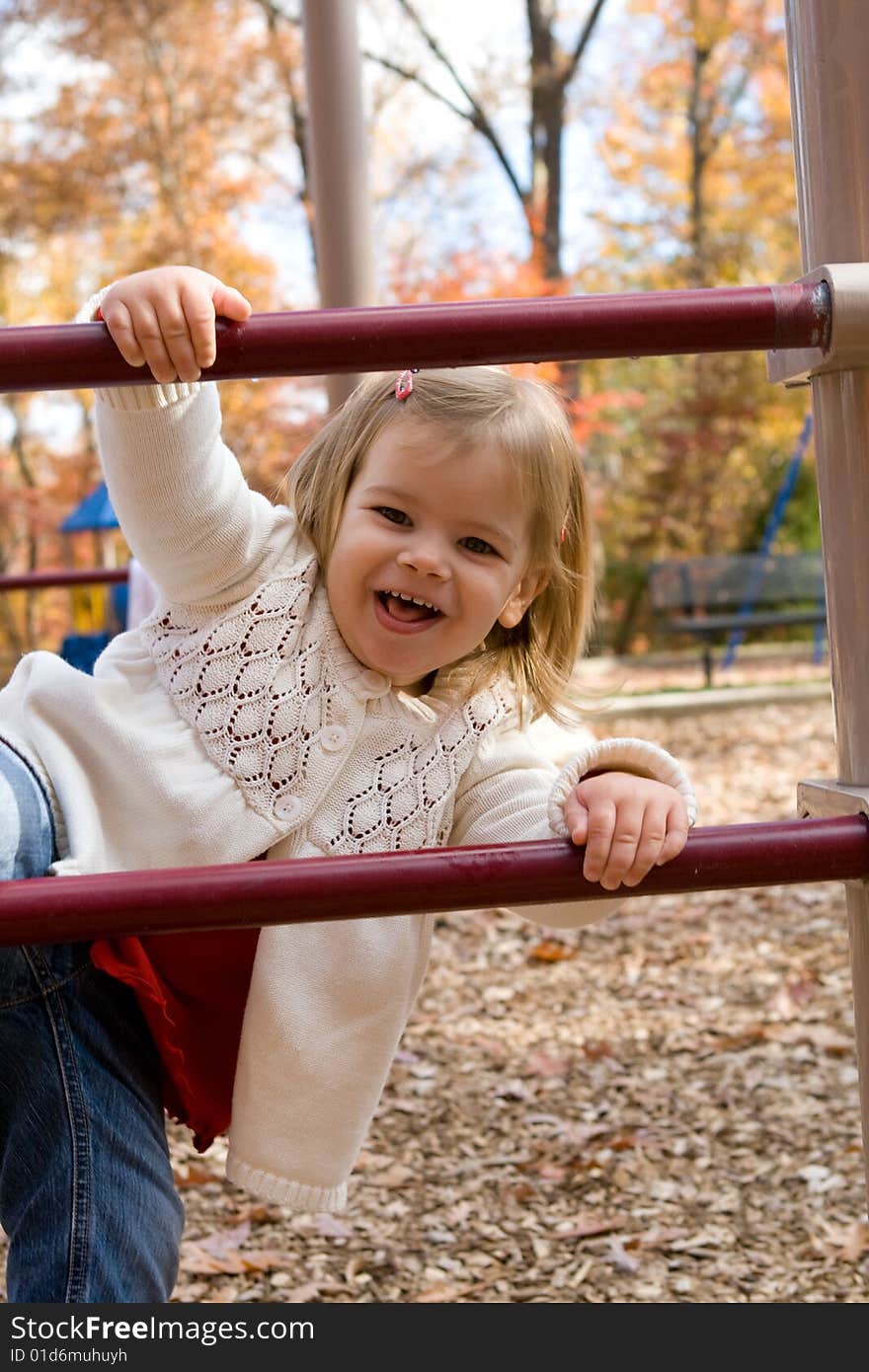 Little girl playing on an autumn day. Little girl playing on an autumn day