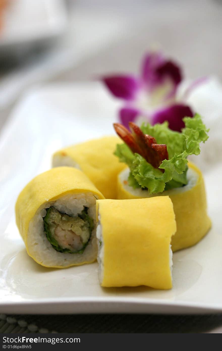 Prepared and delicious sushi taken in studio