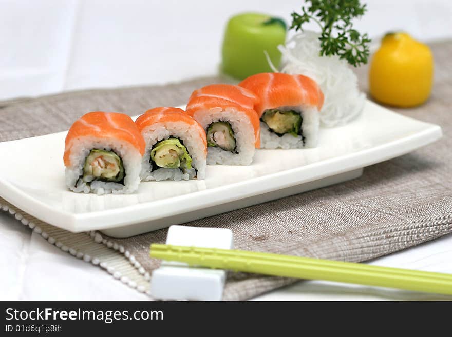 Prepared And Delicious Sushi Taken In Studio