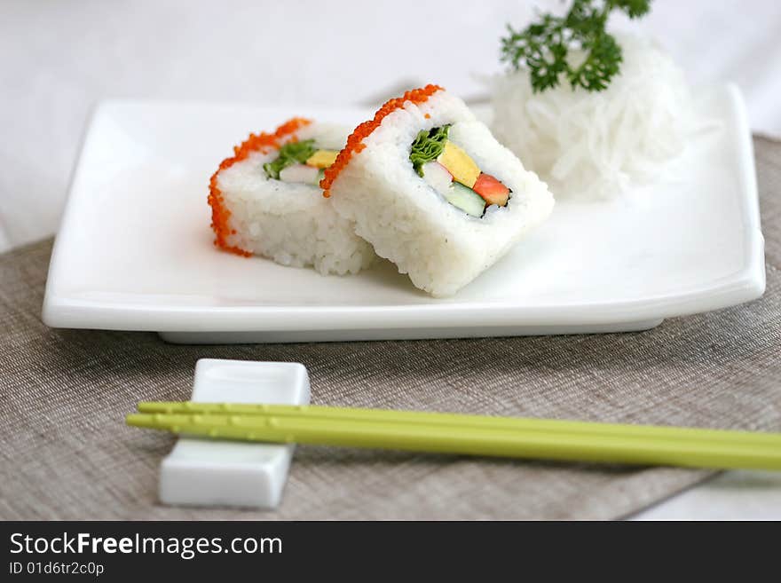 Prepared and delicious sushi taken in studio