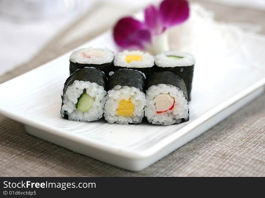 Prepared and delicious japanese sushi taken in studio. Prepared and delicious japanese sushi taken in studio