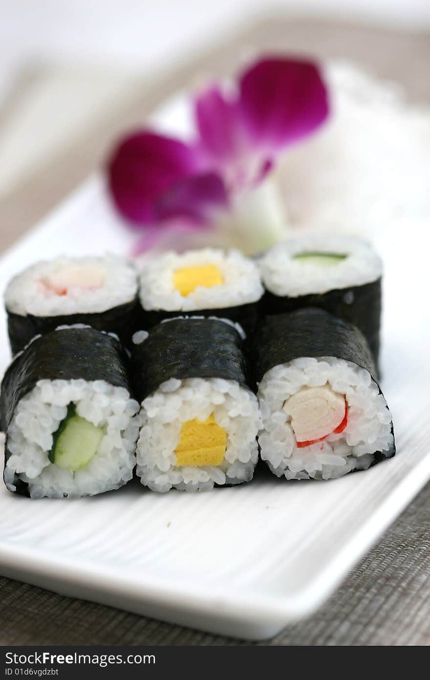 Prepared and delicious japanese sushi taken in studio. Prepared and delicious japanese sushi taken in studio