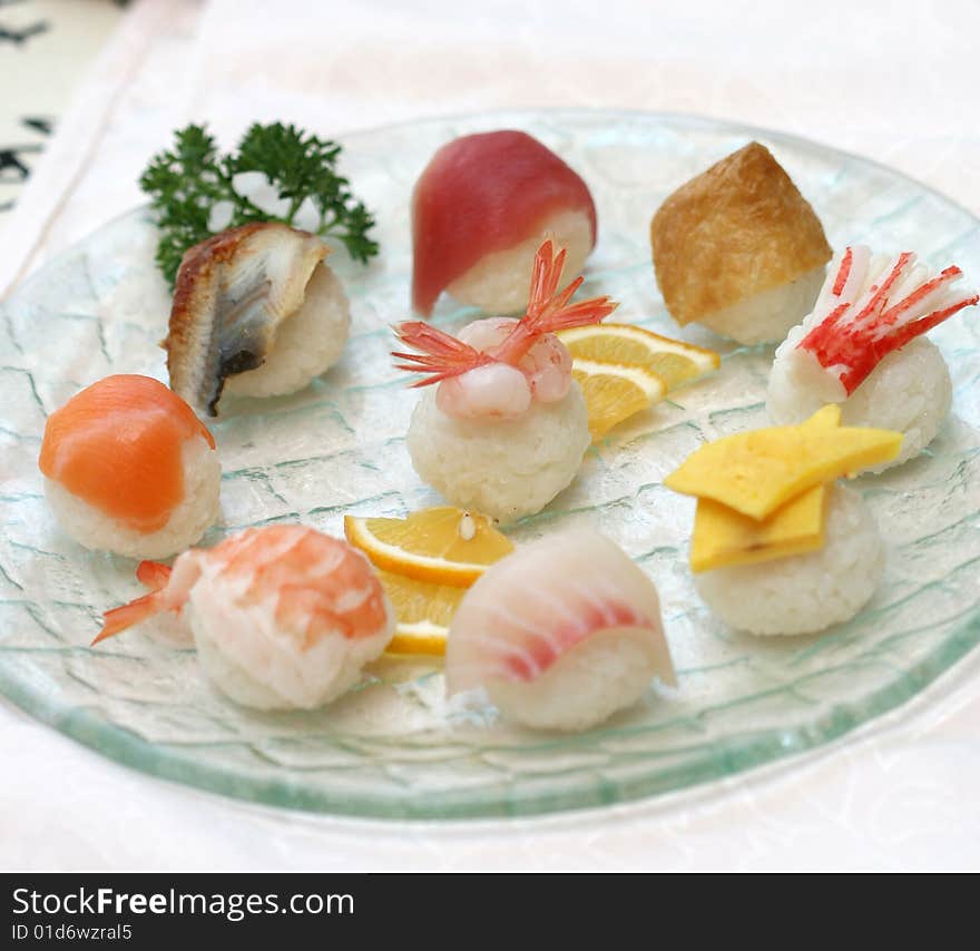 Prepared and delicious japanese sushi taken in studio. Prepared and delicious japanese sushi taken in studio