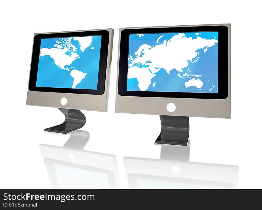 The world map is presented in two monitors. The world map is presented in two monitors