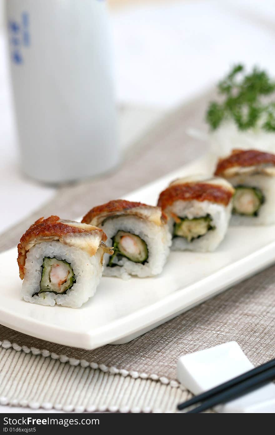 Prepared and delicious japanese sushi taken in studio. Prepared and delicious japanese sushi taken in studio