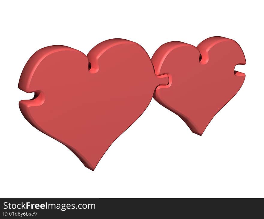 The image of two hearts which are linked as two parts of a puzzle. The image of two hearts which are linked as two parts of a puzzle.