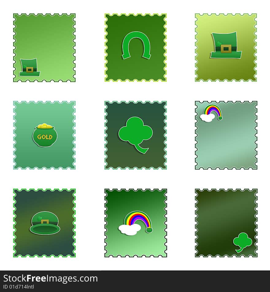 Set of Isolated Colored St. Patrick s Day Stamps