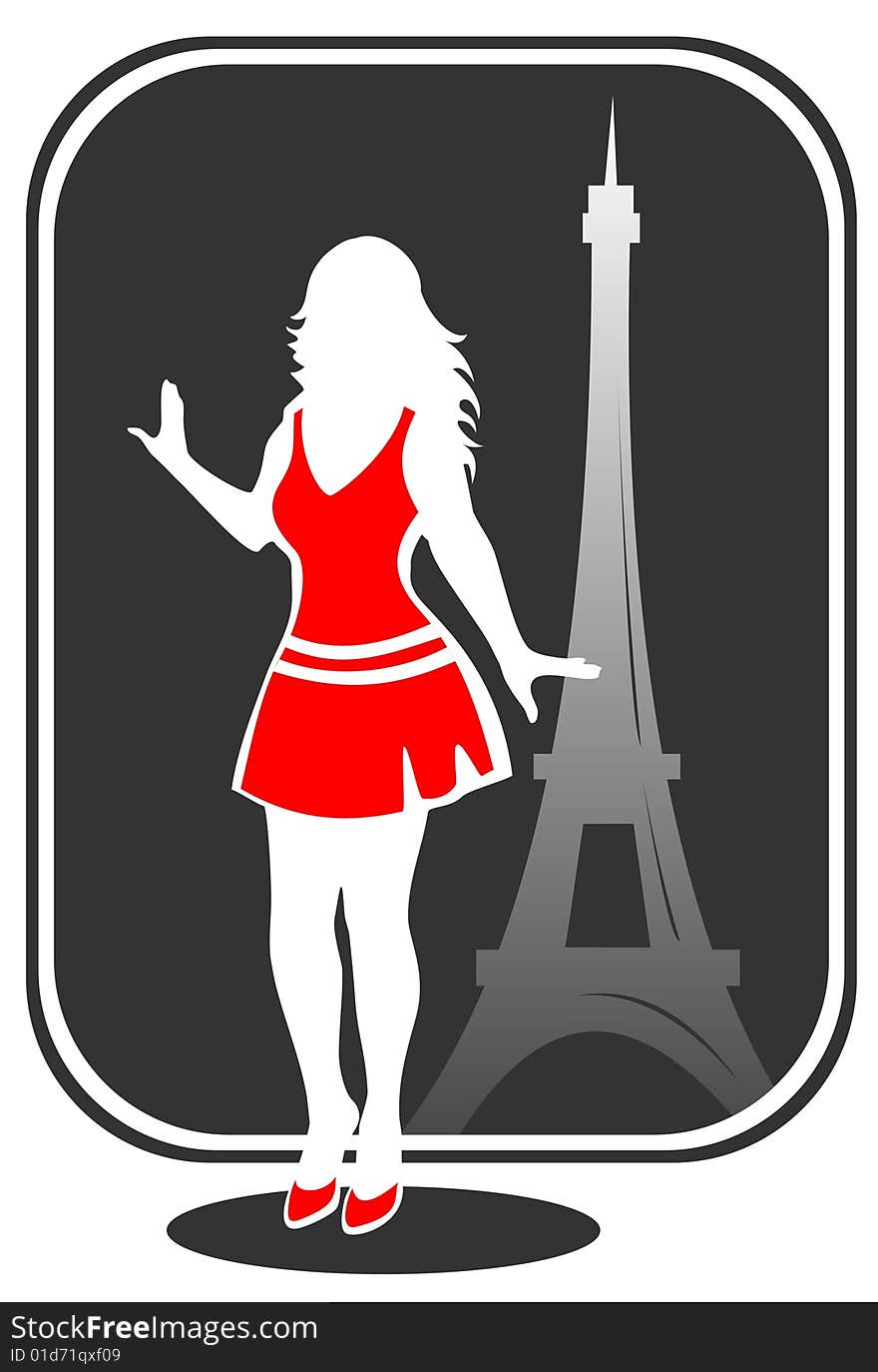 Attractive girl on a background of Tour d'Eiffel silhouette.