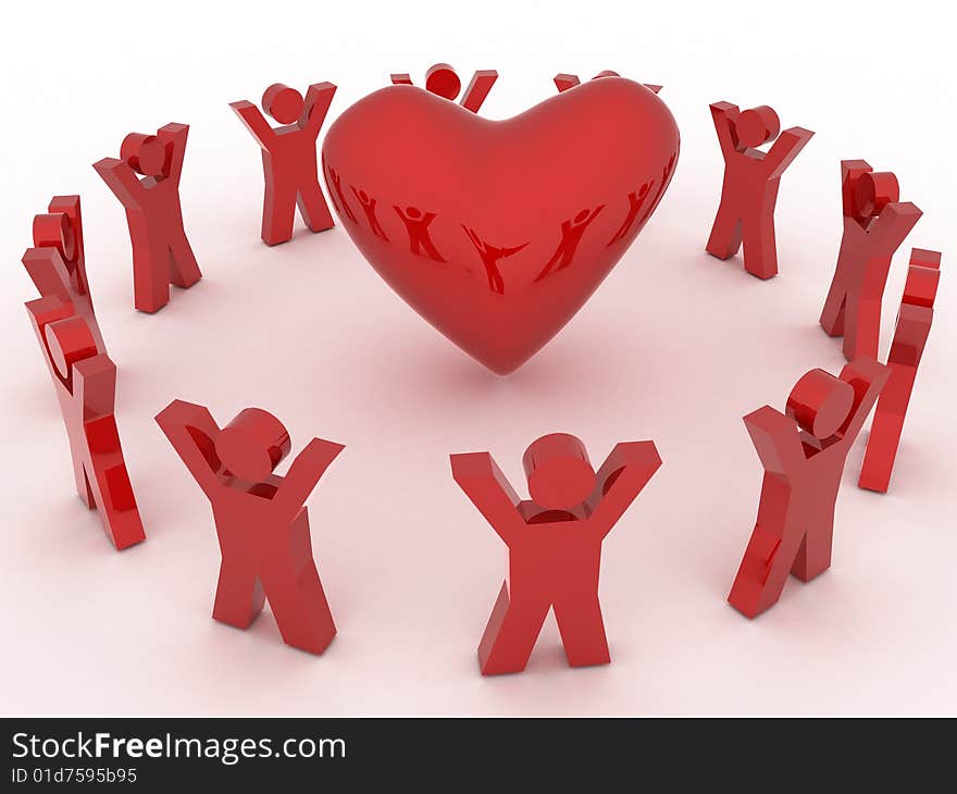 People near the heart. Valentine`s day. 3d render. People near the heart. Valentine`s day. 3d render.