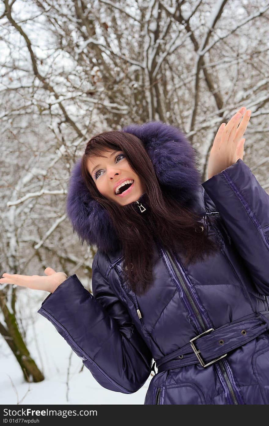 Happywoman on the winter background. Happywoman on the winter background.