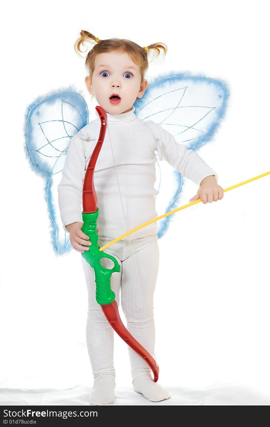 Stock photo: an image of a little cupid with a bow and an arrow. Stock photo: an image of a little cupid with a bow and an arrow