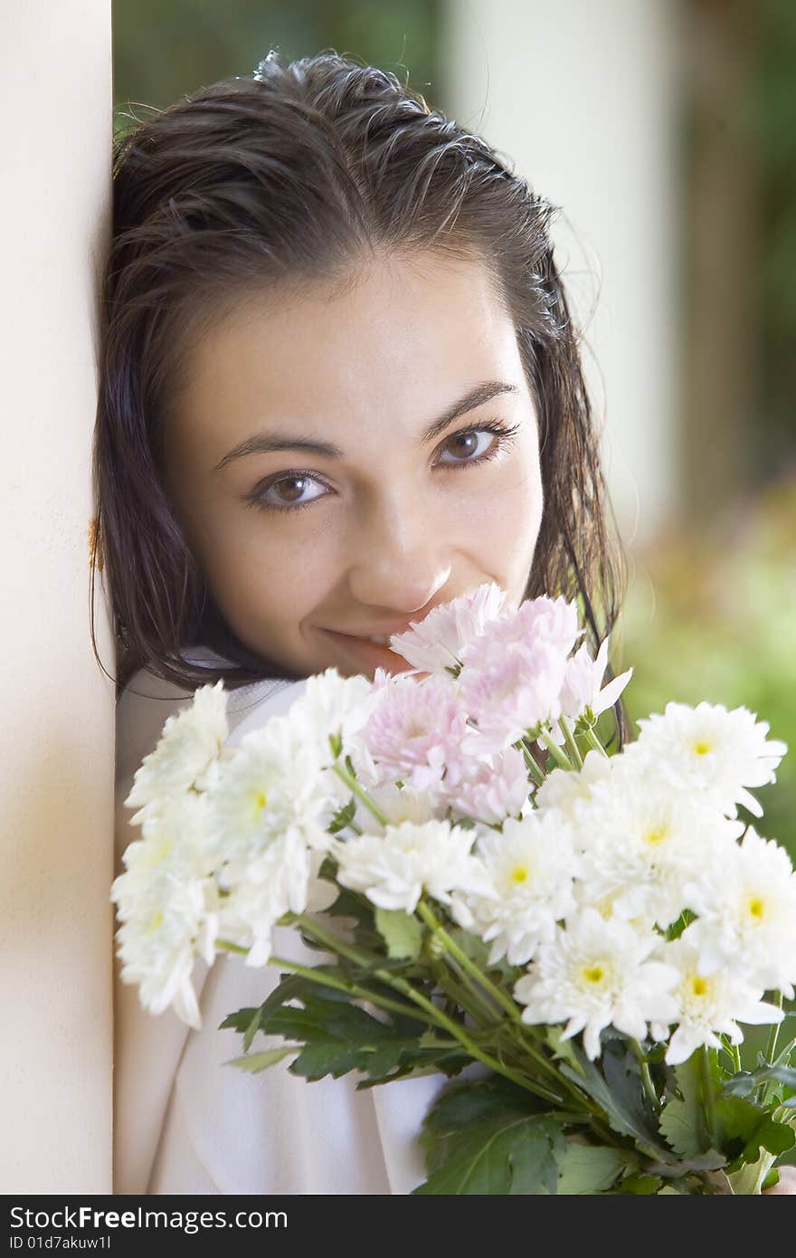 Portrait of young pretty woman in summer environment. Portrait of young pretty woman in summer environment