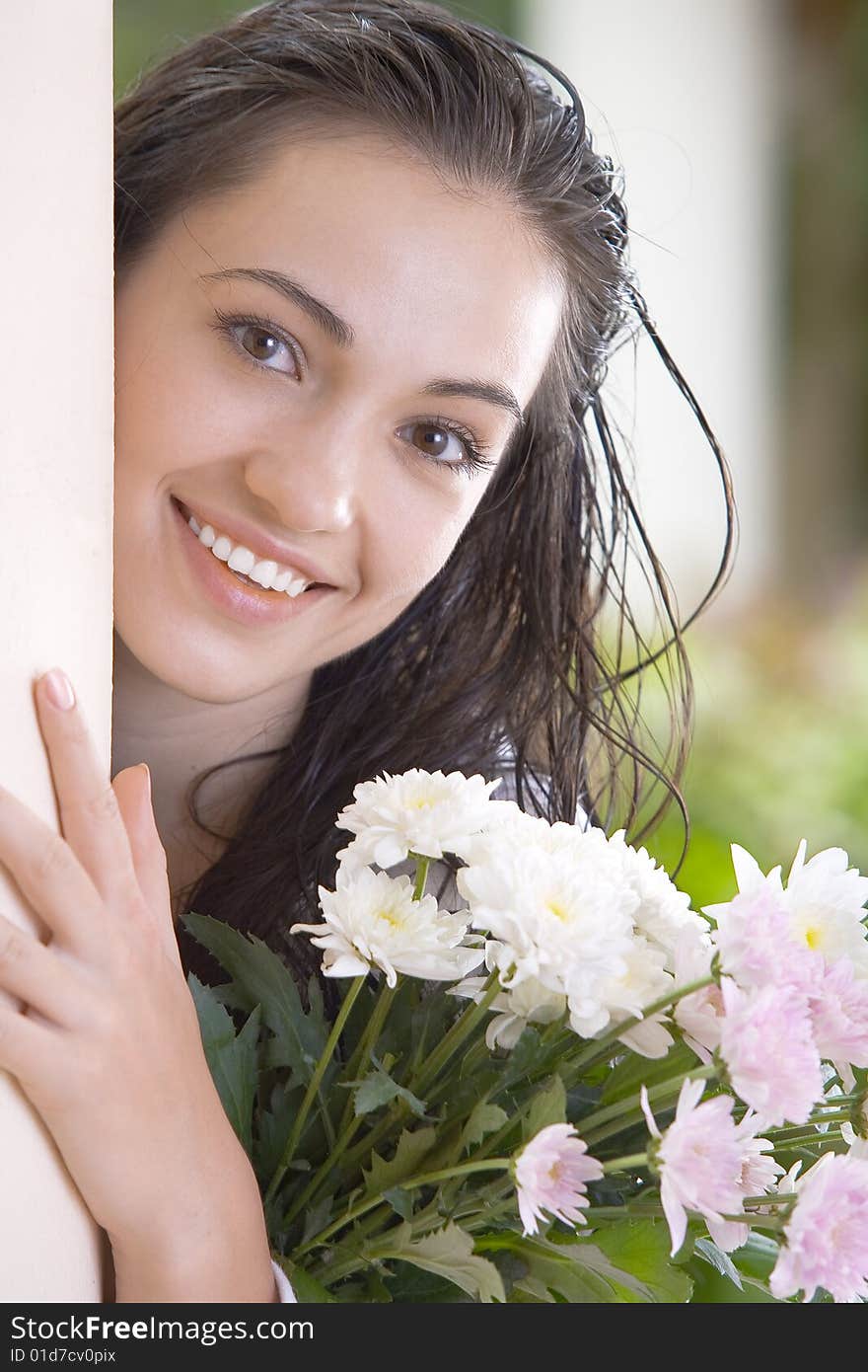 Portrait of young pretty woman in summer environment. Portrait of young pretty woman in summer environment