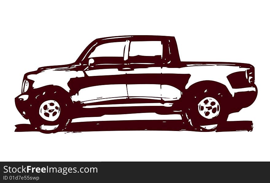 The hand drawn pick-up car