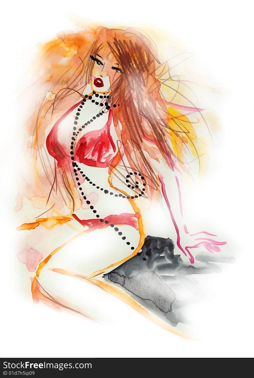 Original fashion illustration created with watercolor, digitally enhanced. Original fashion illustration created with watercolor, digitally enhanced