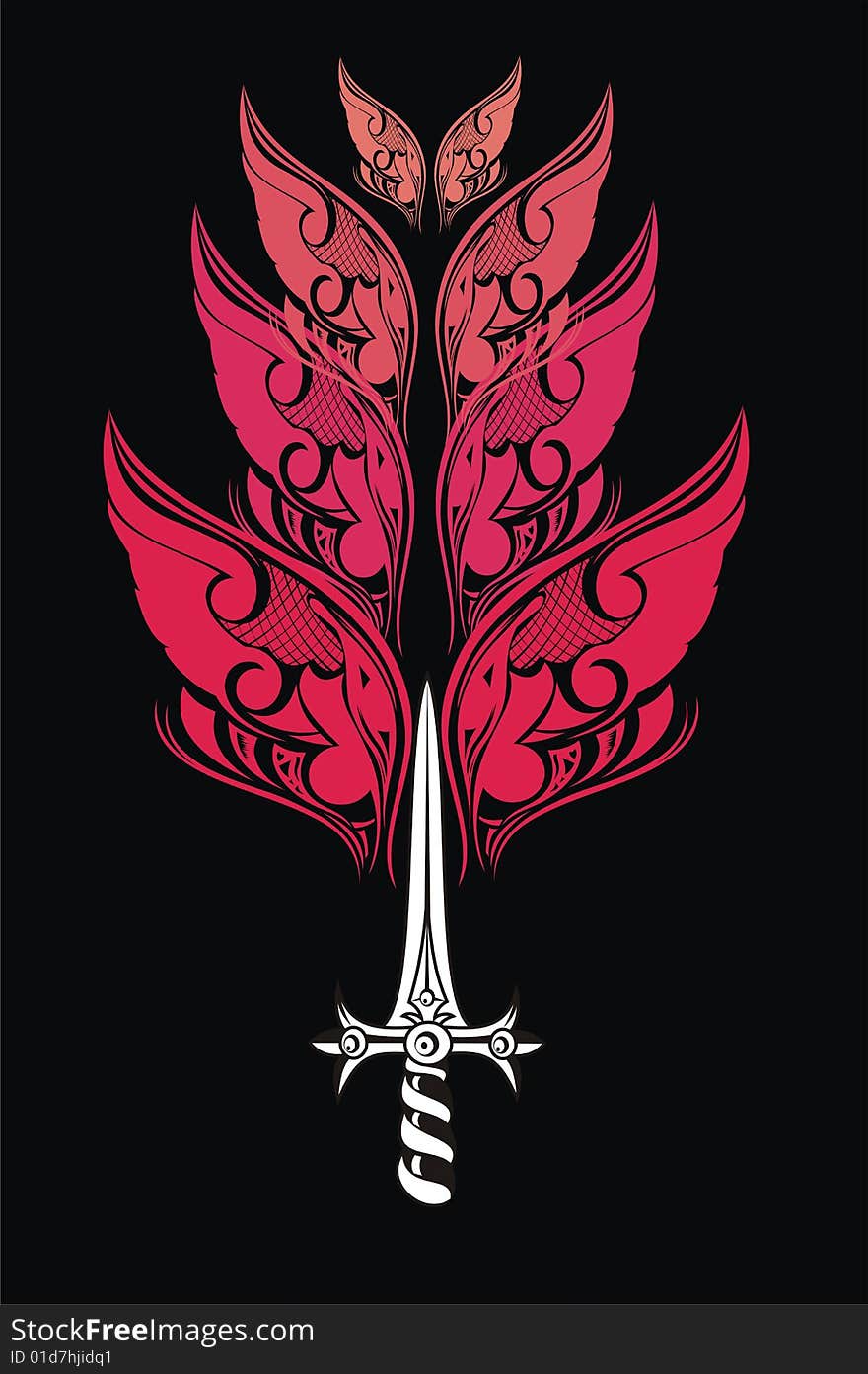 Wings and sword. Tattoo design