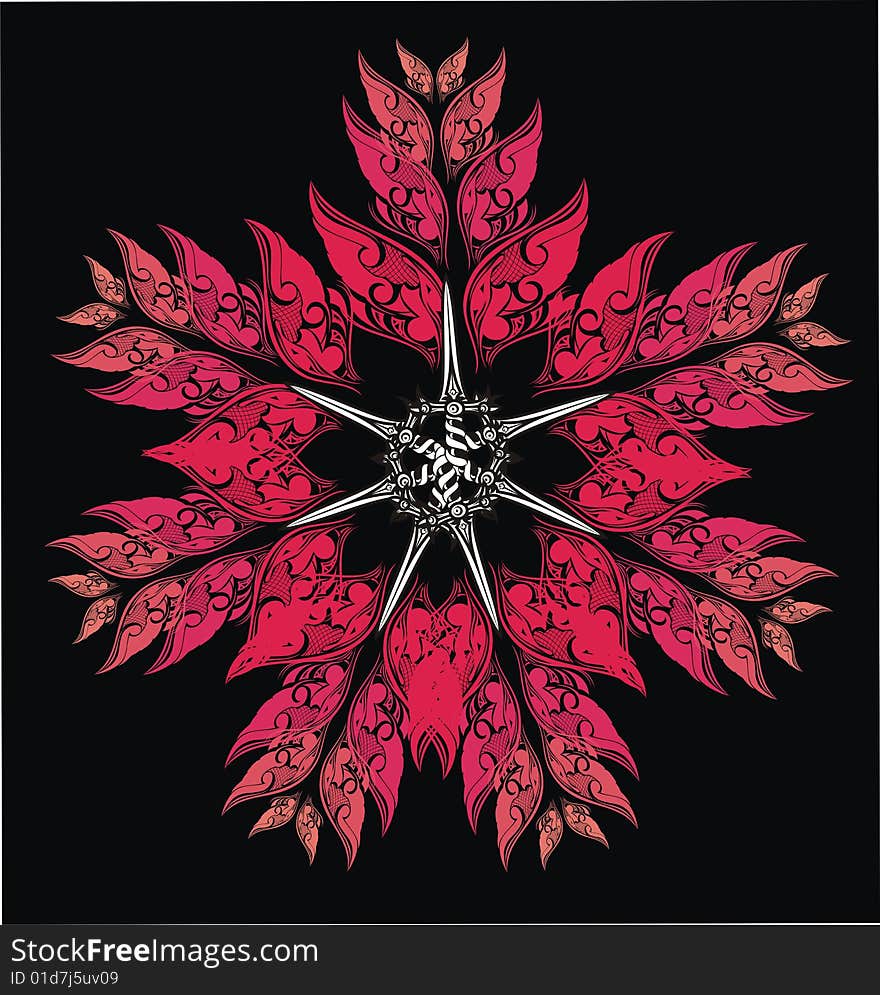 Red vector flower from wings and swords