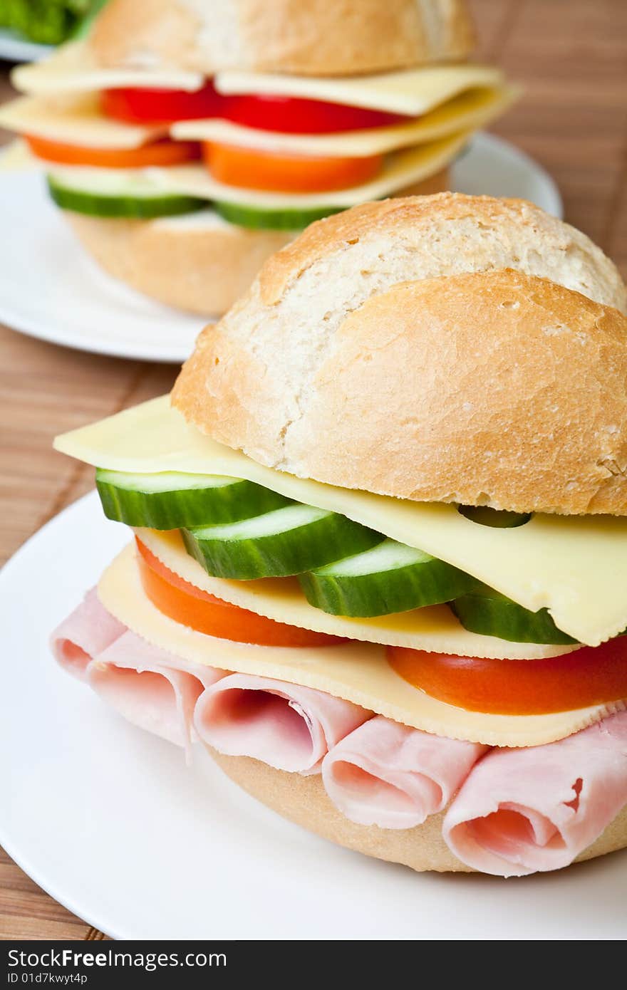 Delicious Ham, Cheese And Salad Sandwich