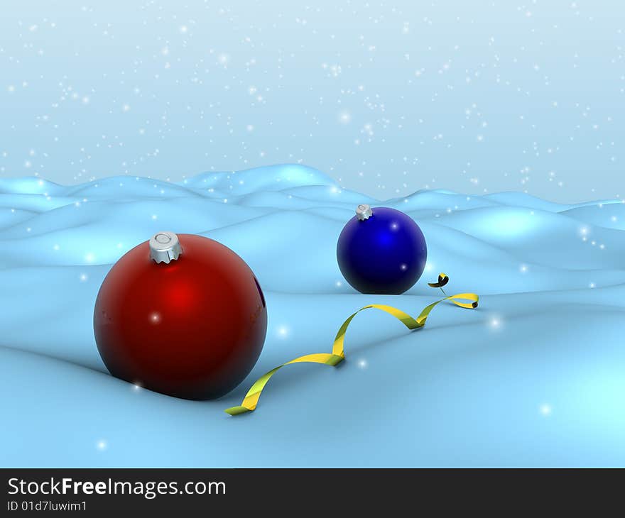 Christmas balls and curl on snow. Christmas balls and curl on snow