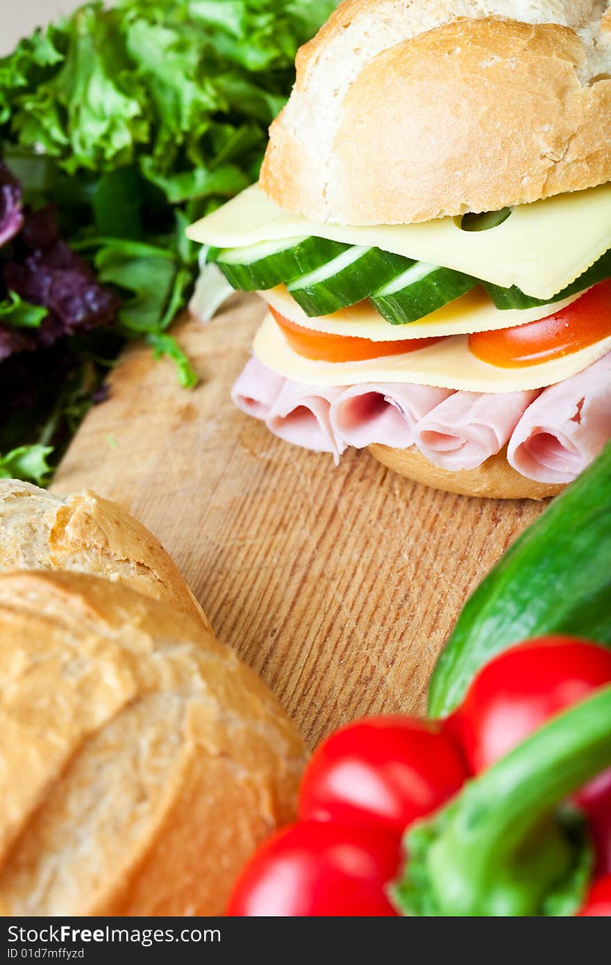 Delicious Ham, Cheese And Salad Sandwich