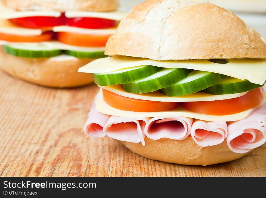 Delicious ham, cheese and salad sandwich