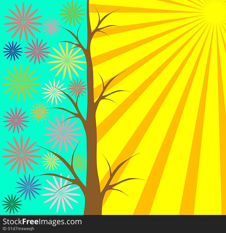 Abstract spring composition with sun and flowers. Abstract spring composition with sun and flowers.