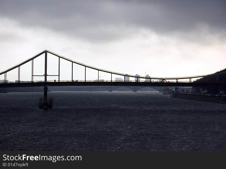 Foot-bridge on the river Dnipro in Kyiv