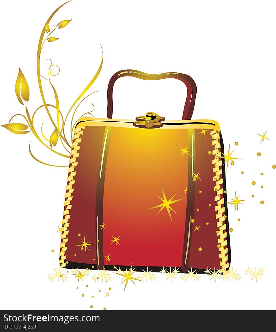 Womanish bag in a gift. Vector illustration