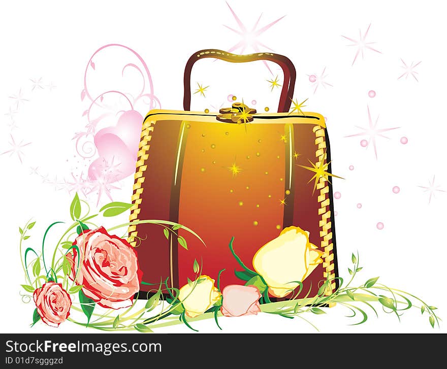 Womanish bag with bouquet of roses