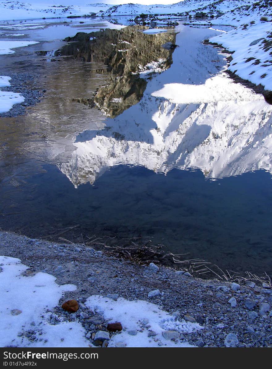 Reflection in mountain lake