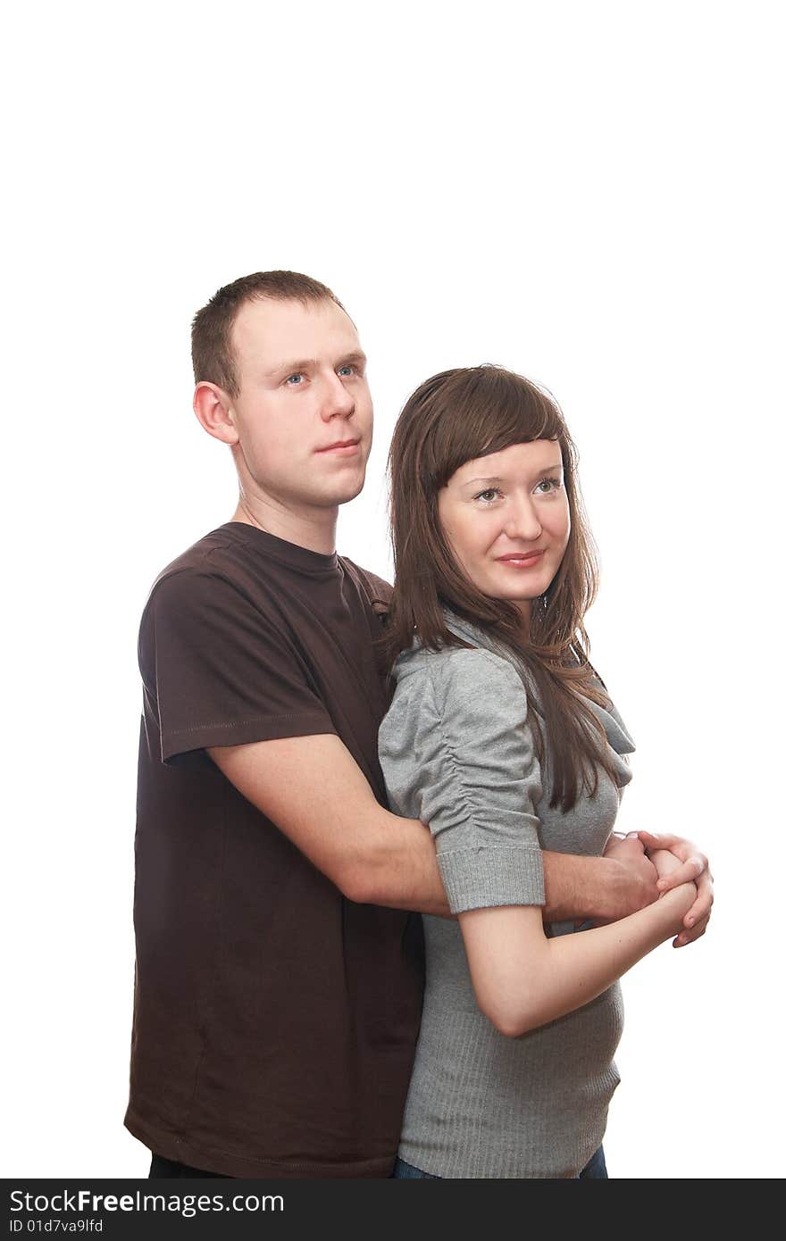 Young man and  young woman on the white background. Young man and  young woman on the white background