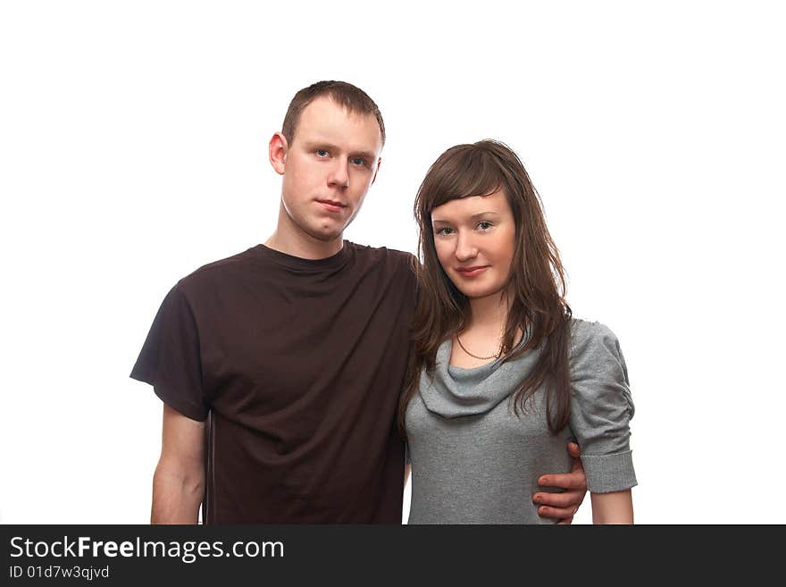 Young man and young woman on the white background. Young man and young woman on the white background