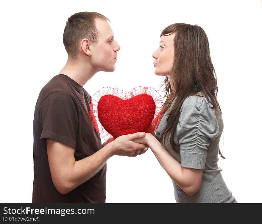 Young man and  young woman on the white background. Young man and  young woman on the white background