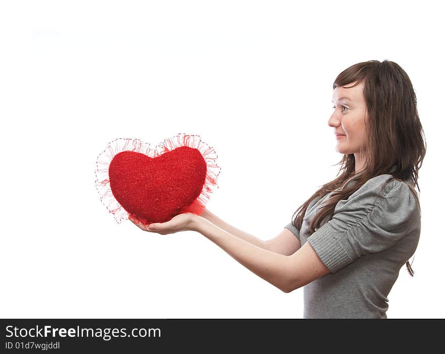 Young woman on the white background