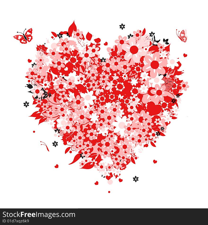 Floral heart shape for your design, vector illustration