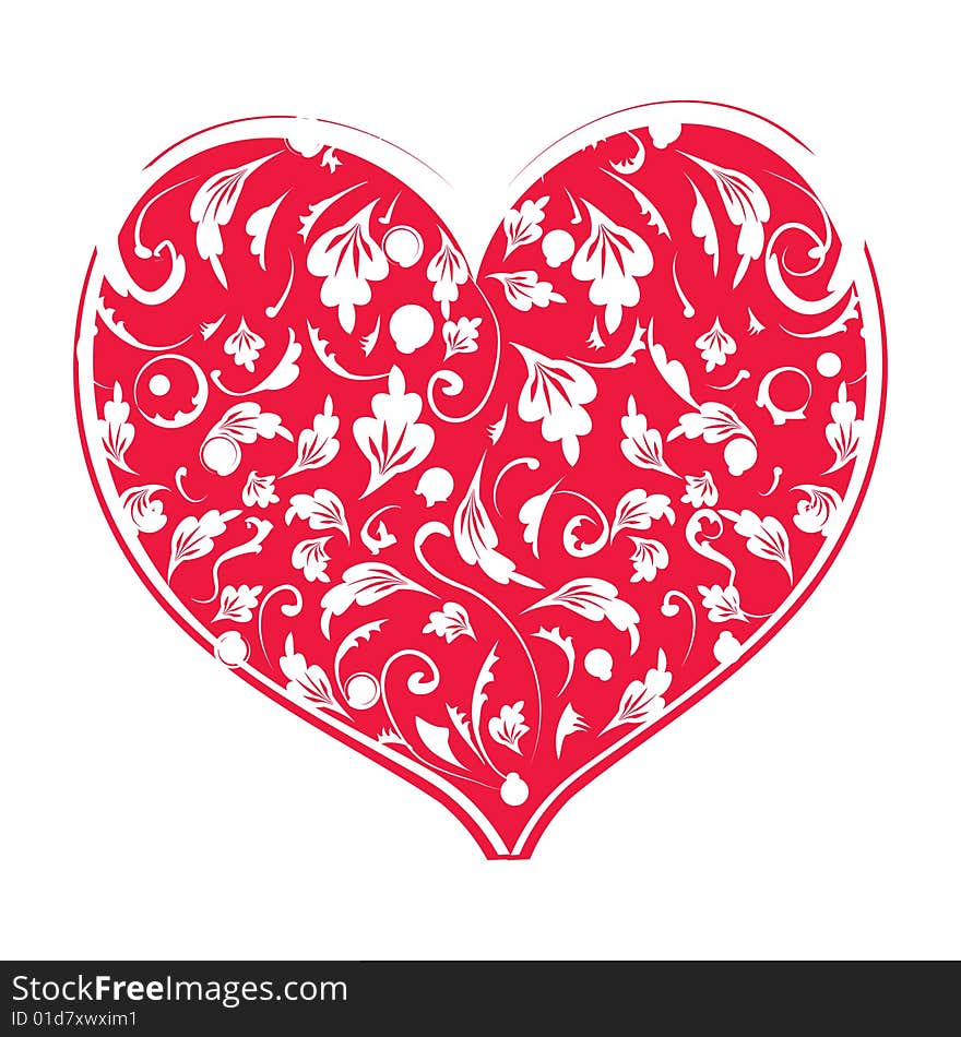 Floral heart shape for your design, vector illustration