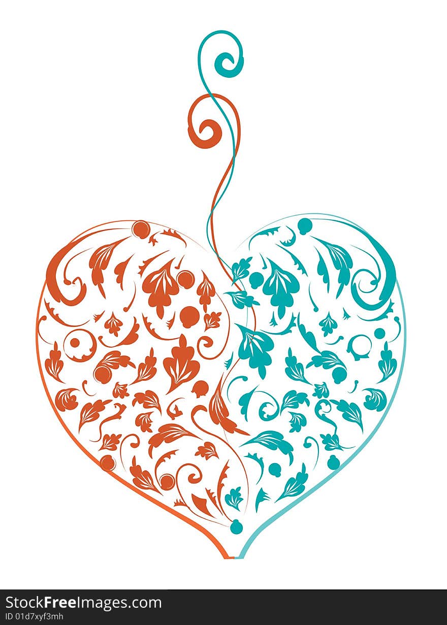 Floral heart shape for your design, vector illustration