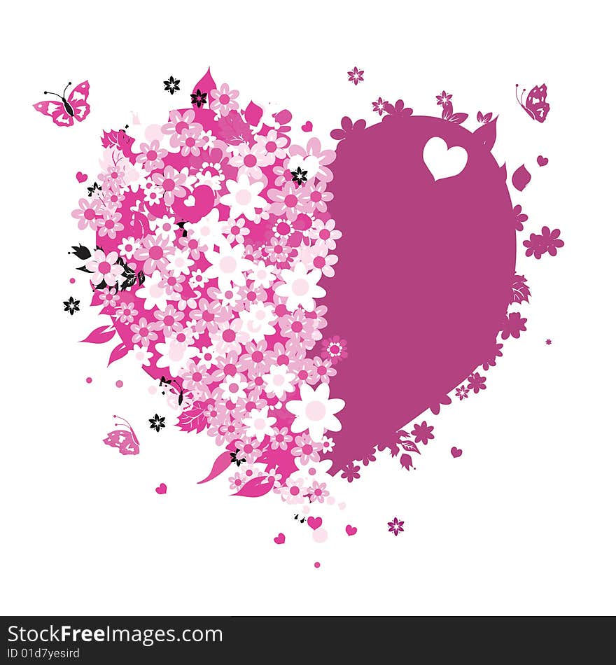 Floral heart shape for your design, vector illustration