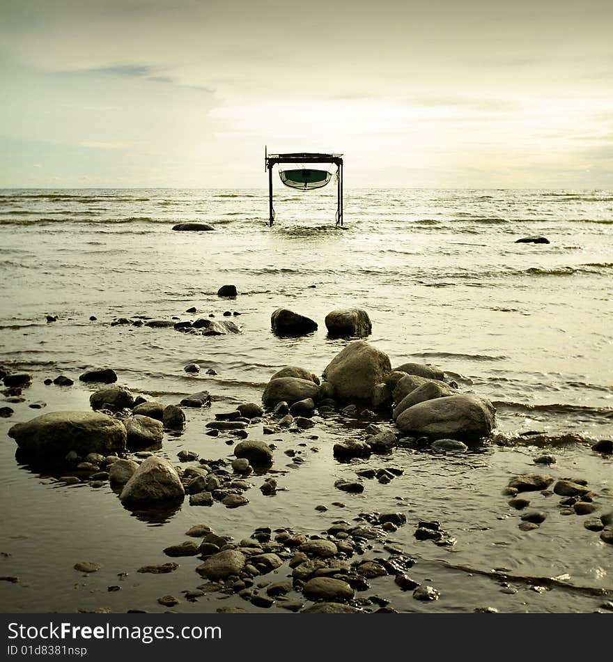 Fisherman's boat and sea