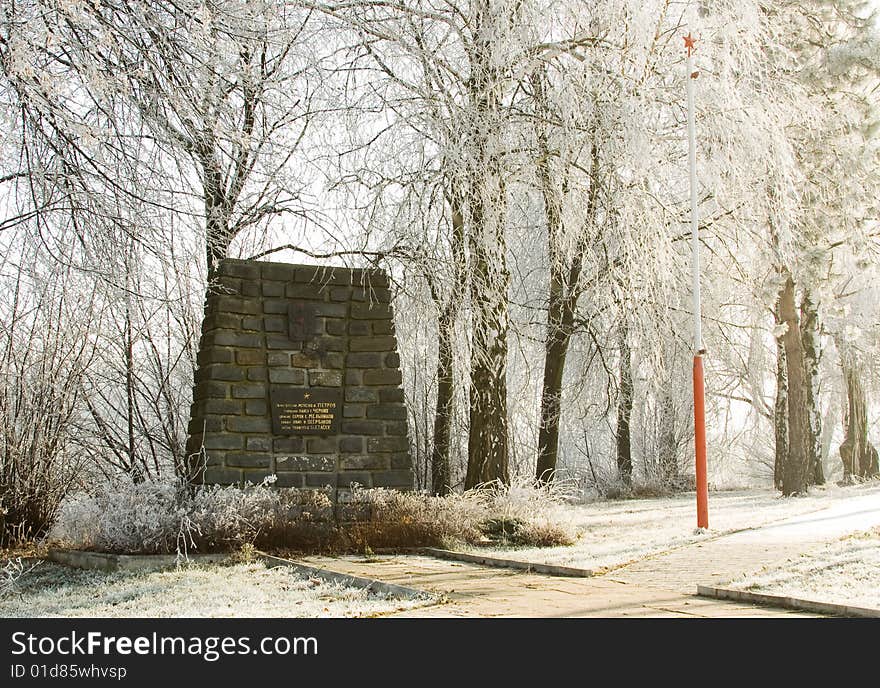 Freeze winter in snowy forest