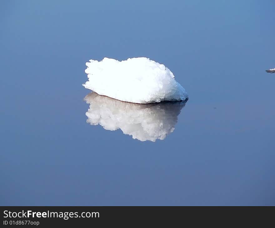 A bit of ice on a water.