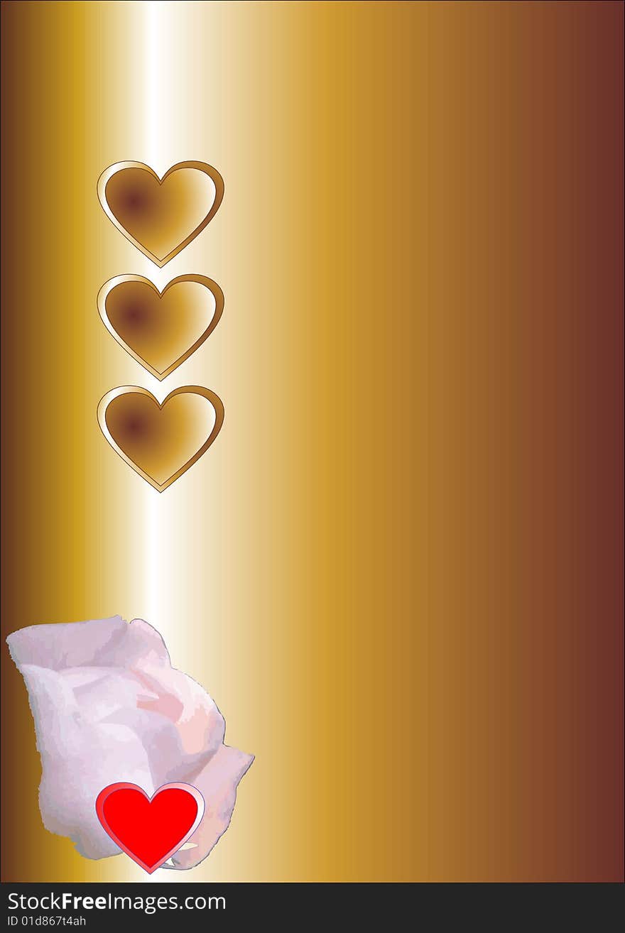 Hearts and abstract flower on a goldish-brown background. Hearts and abstract flower on a goldish-brown background.