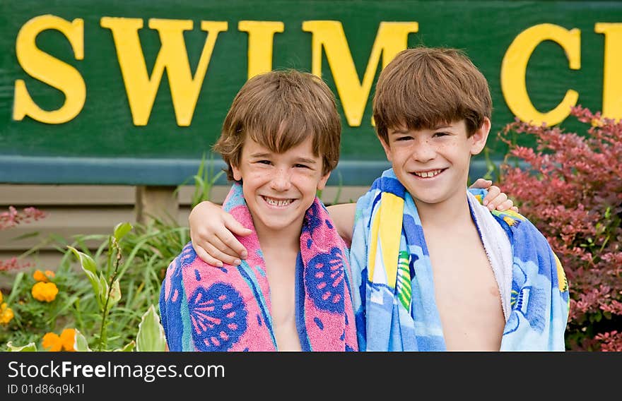 Two Brothers Ready for a Day at the Pool. Two Brothers Ready for a Day at the Pool